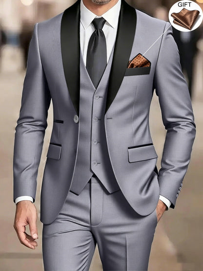 Men's 3-Piece Suit Set - Blazer, Vest & Trousers for Business & Weddin