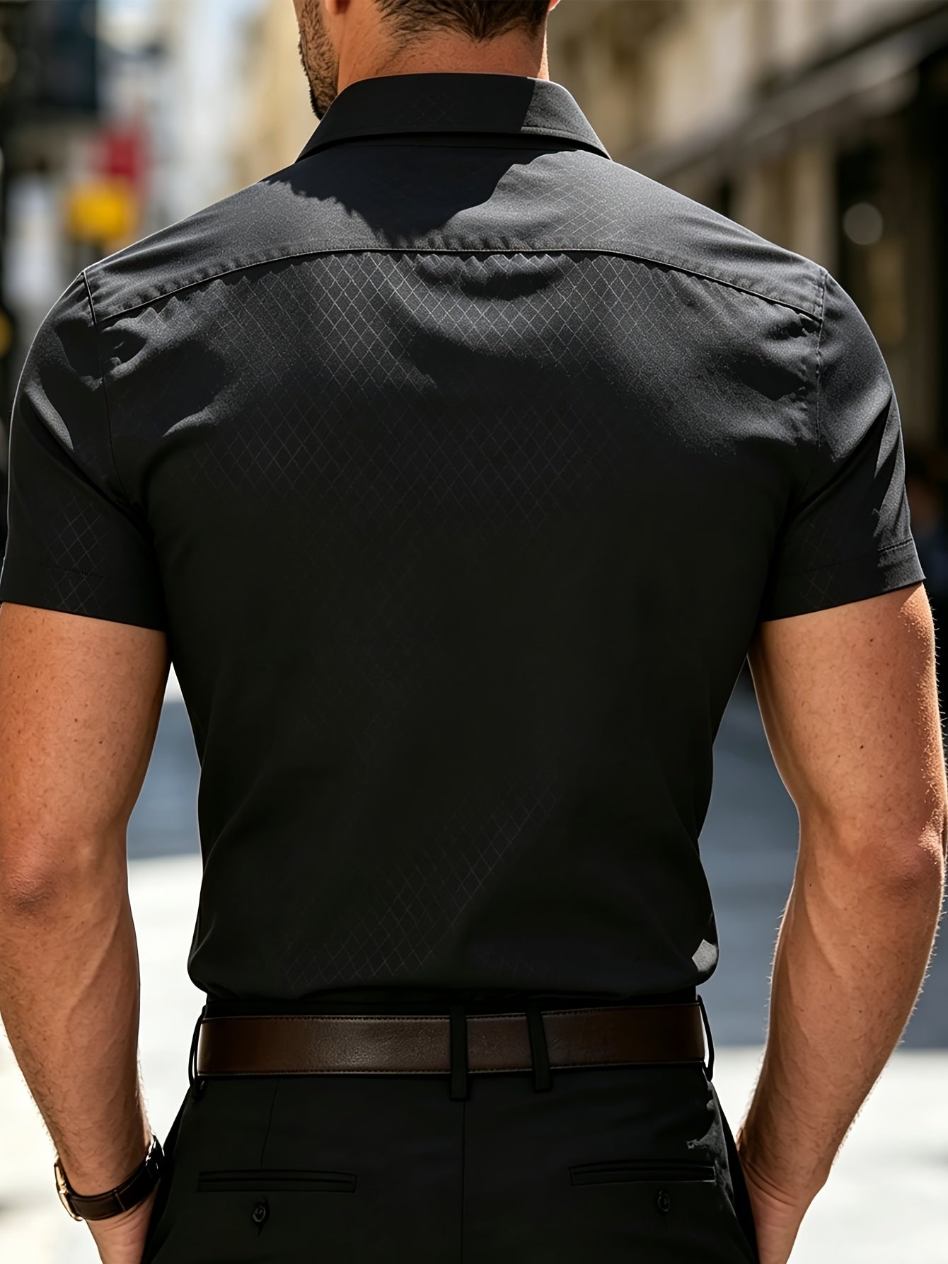 Men's Slim Fit Casual Dress Shirt with Subtle Check Pattern