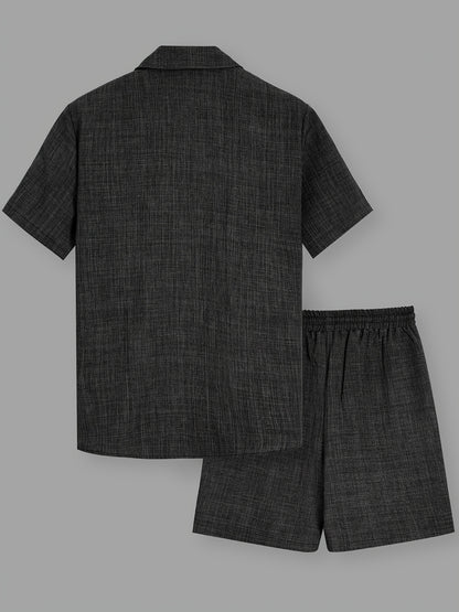 Men's Summer Casual Solid Color Shirt and Shorts Set