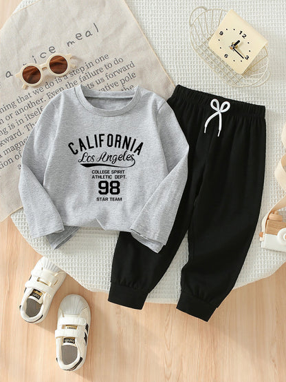 Boys' Casual Geometric Print Long Sleeve T-Shirt & Pants Set