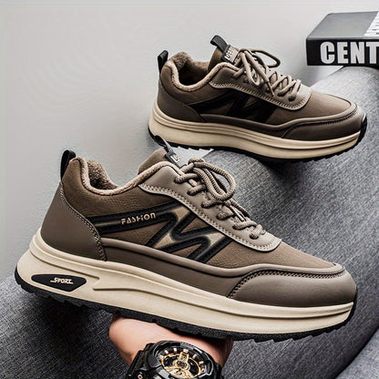 Men's Winter Thermal Low-Top Sneakers with Warm - All-Black Round Toe Lace-Up Shoes Suitable for, Outdoor, Daily Wear - Rubber Sole & Upper