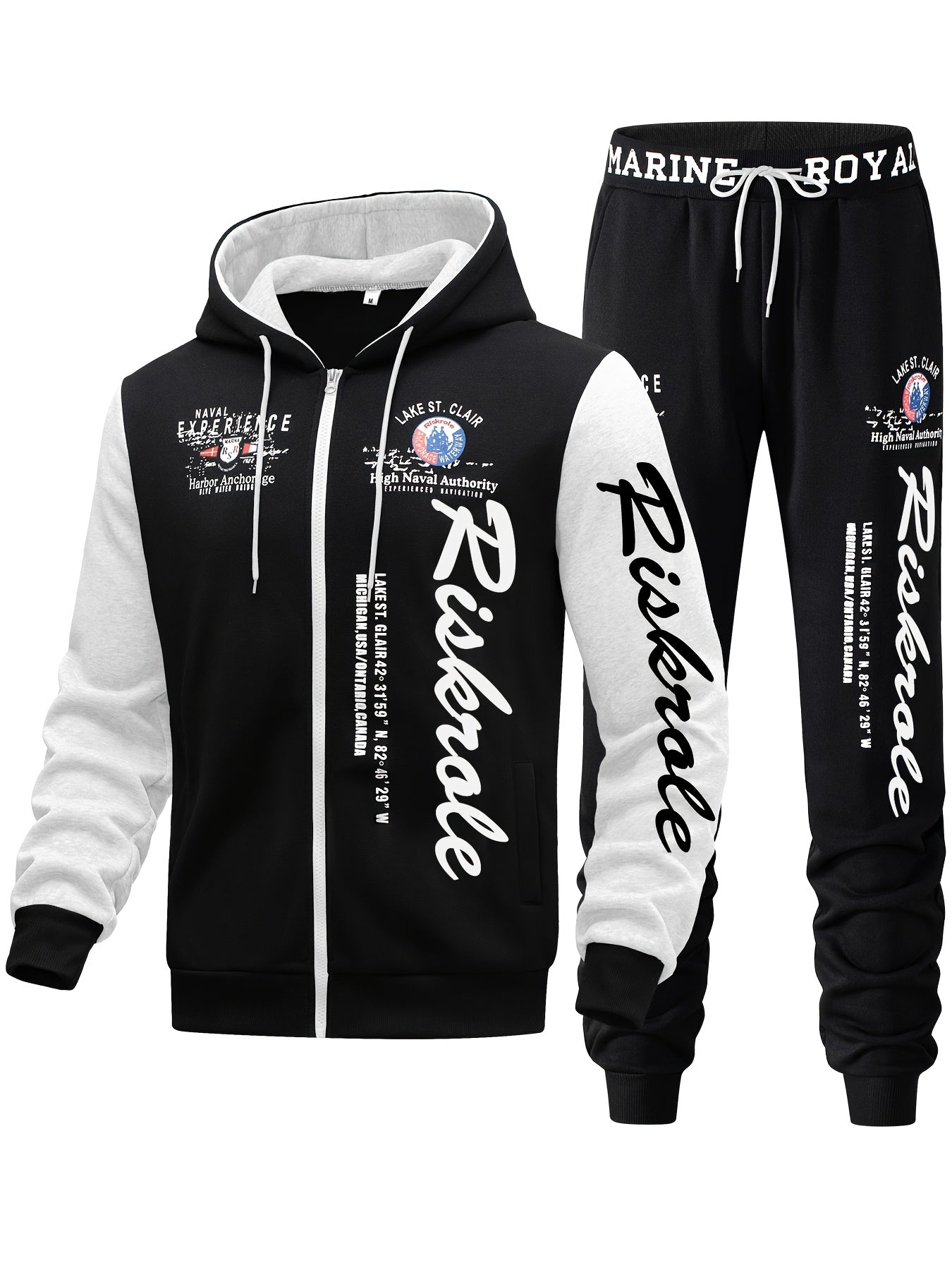 Men's Hooded Letter Print Tracksuit, 2pcs Casual Sports Set, Fashion Hoodie With Full-zip And Elastic-waist Pants, Regular Fit, Outdoor Cloth