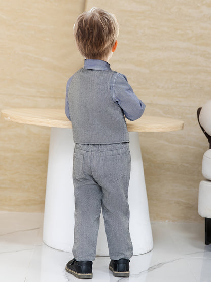 Boys' British Style Cotton Vest Suit Set with Bow Tie