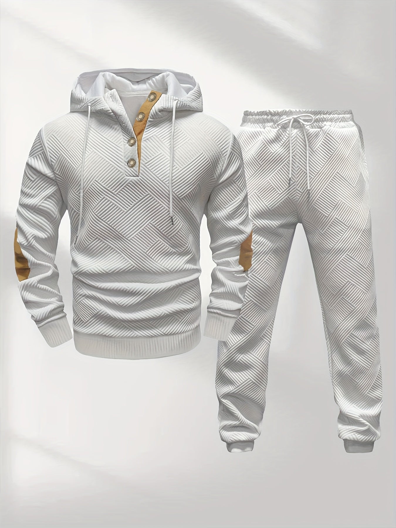 Men's Casual Fashion Set Knit Jacquard Hoodie and Pants 2pcs Set