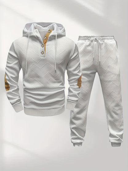 Men's Casual Fashion Set Knit Jacquard Hoodie and Pants 2pcs Set