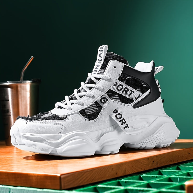 Women'S High-Top Fashion Sneakers with Plaid Pattern, Lightweight EVA Sole, Lace-Up Closure, Fabric Insole, and Tassel Embellishment - All-Season Sports Shoes with Random Printing Design, Ladies Sneakers