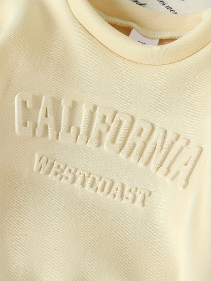 Tween Girls' Autumn/Winter Letter Embossed Warm Lined Sweatshirt and Joggers, Perfect for Outdoor