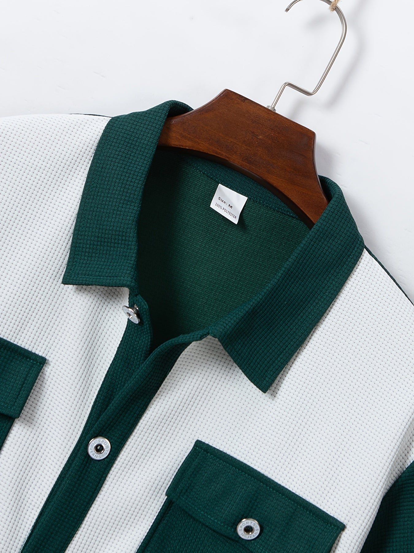 Men's Summer Two-Piece Set, Waffle Fabric Contrast Color with Pockets Short-Sleeved Shirt + Casual Trousers Suit, Leisure Light Business Vacation Daily Multiple Scenes
