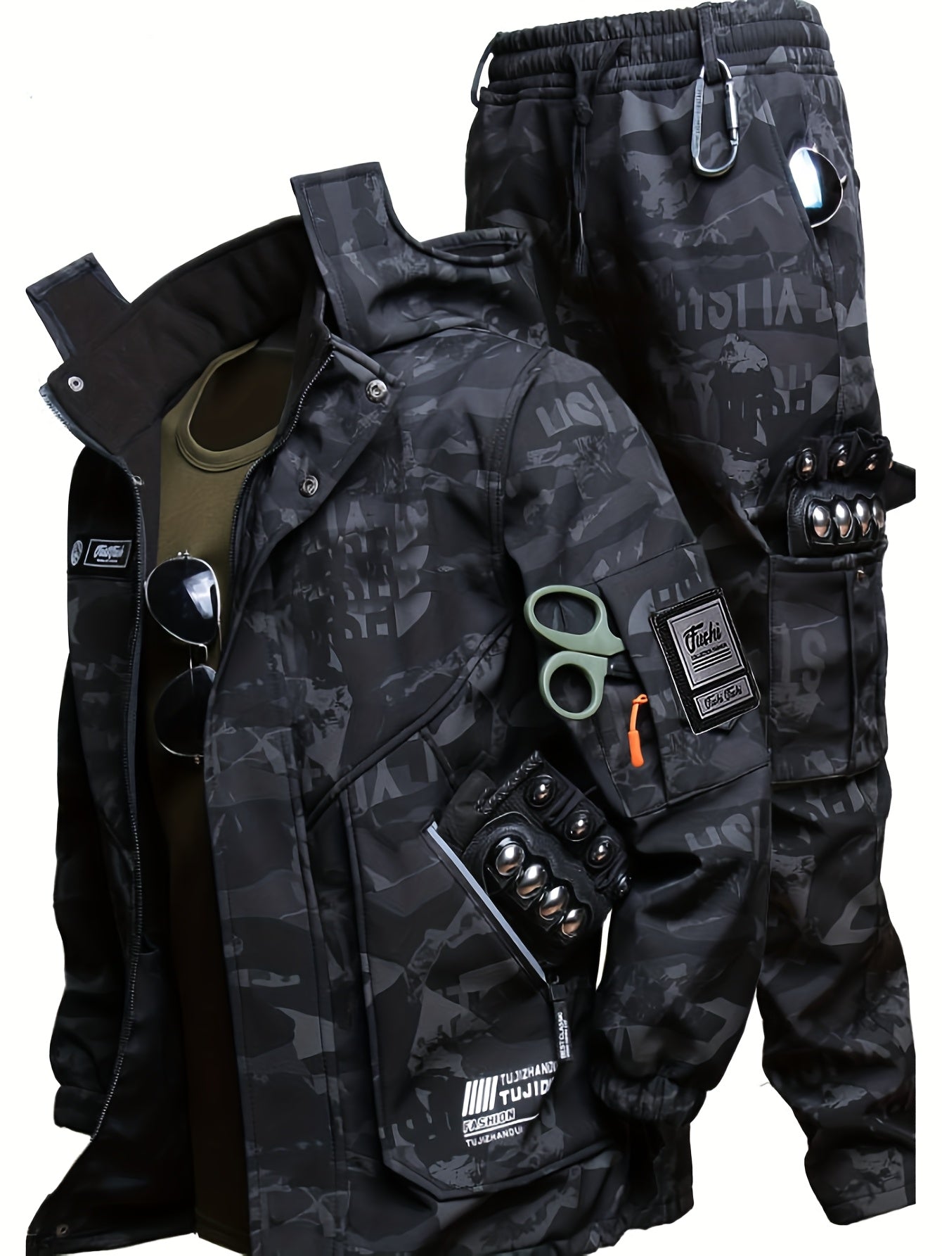 Men's Warm Fleece Casual Jacket and Pants Set for Winter