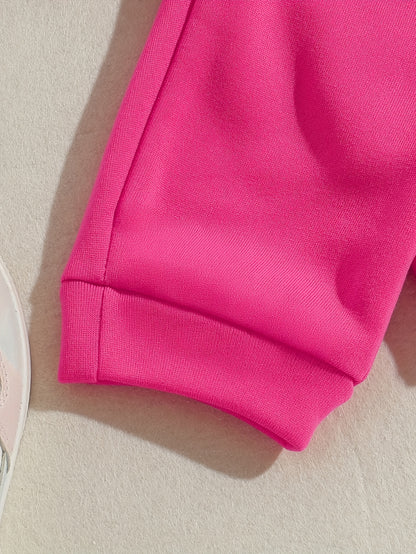 Tween Girls' Autumn/Winter Letter Embossed Warm Lined Sweatshirt and Joggers, Perfect for Outdoor