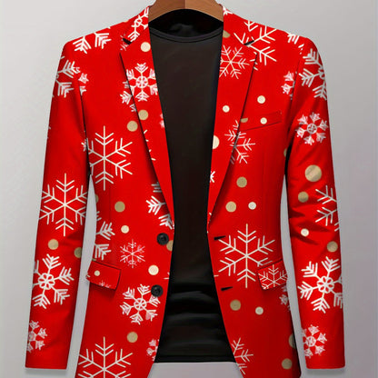 Men'S Blazer - Red & White Snowflake pattern with Golden dots, Business Formal & Casual Coat, All-Season Jacket for Office, Parties, Everyday - Classic Lapel, Structured Fit, Easy-Care Professional Outerwear, Office Wear, Tre