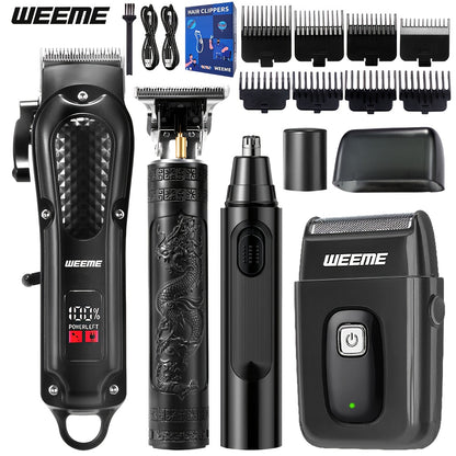 WEEEME 4pcs Men'S Electric Hair Clipper, Nose Hair Clipper, Shaver Set - Wireless USB Charging Professional Hair Clipper Set with Lithium Battery - His Ideal Gift, Hair Accessories | Modern Hair Clipper Tools