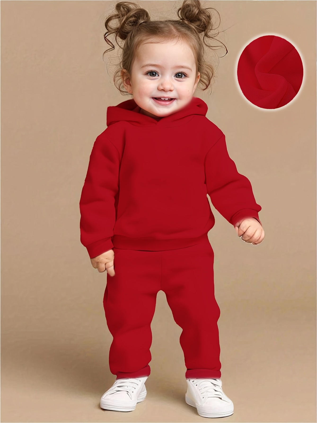 ' Fashionable Comfort Red Solid Long Sleeve Hooded Flannel Sweatshirt + Casual Sport Pants for Autumn/Winter, Valentine's Day and New Year Scenes, Hoodie, Winter Wear, Holiday Outfit, Stylish Wear, Warm Hoodie, Soft Flannel F