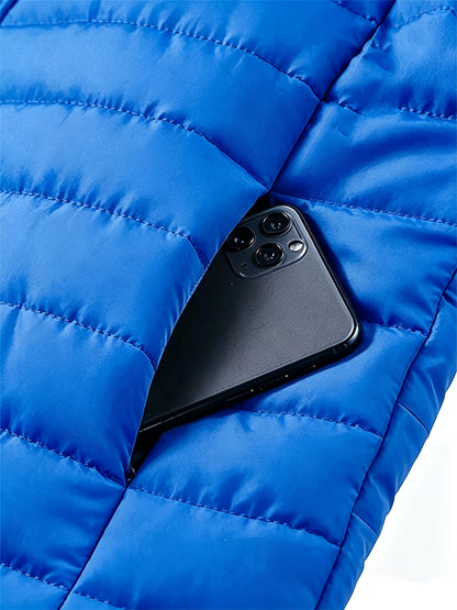 Men's Winter Warm Windproof Jacket with Stand Collar and Zippered Pock