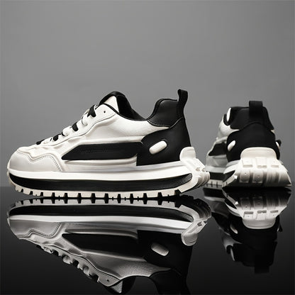 Men's Breathable Casual Sneakers - Trendy Low-Top Lace-Up Sneakers with Soft Rubber Sole, White  Black Design for Spring/Summer, Perfect for Running and Casual Attire, Versatile Running Footwear   Sporty Aesthetic Shoes   Co
