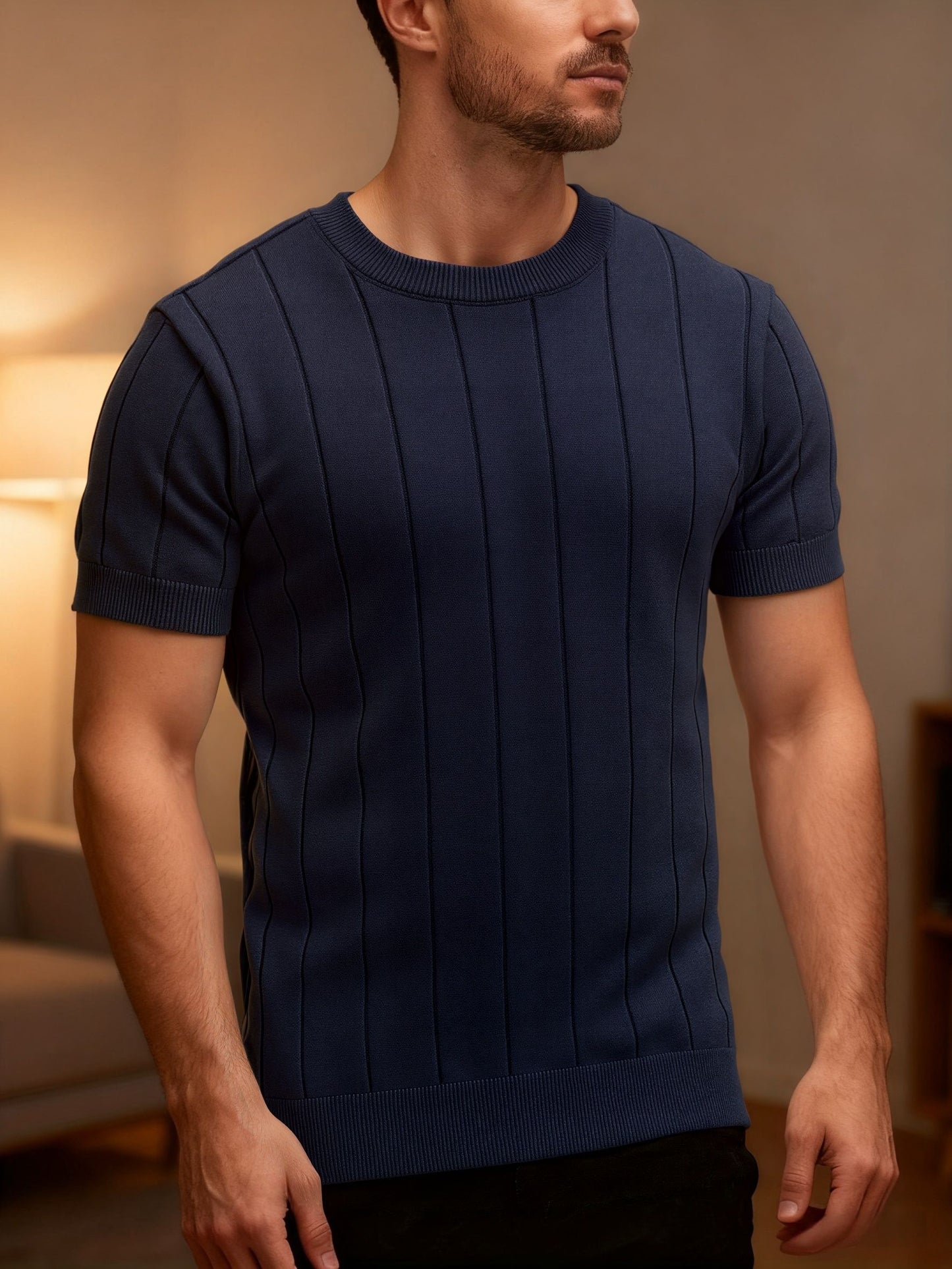 Men'S Summer Solid Color Rib-Knit Short Sleeve Crew Neck Sweatshirt | Comfortable and Breathable, Casual and Work-Appropriate, Machine Washable - ayq