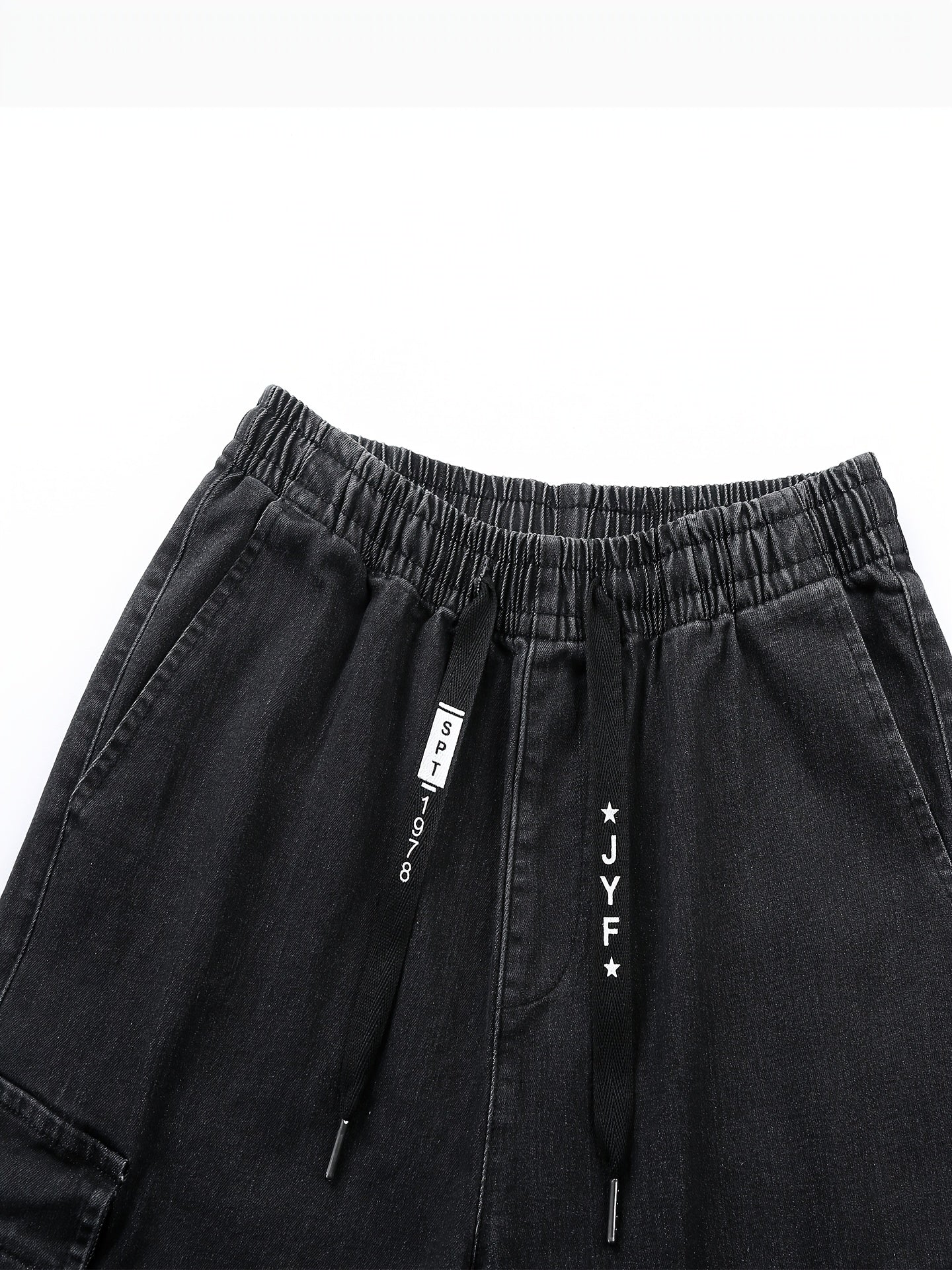 Men's Slim Fit Denim Cargo Pants with Elastic Waistband