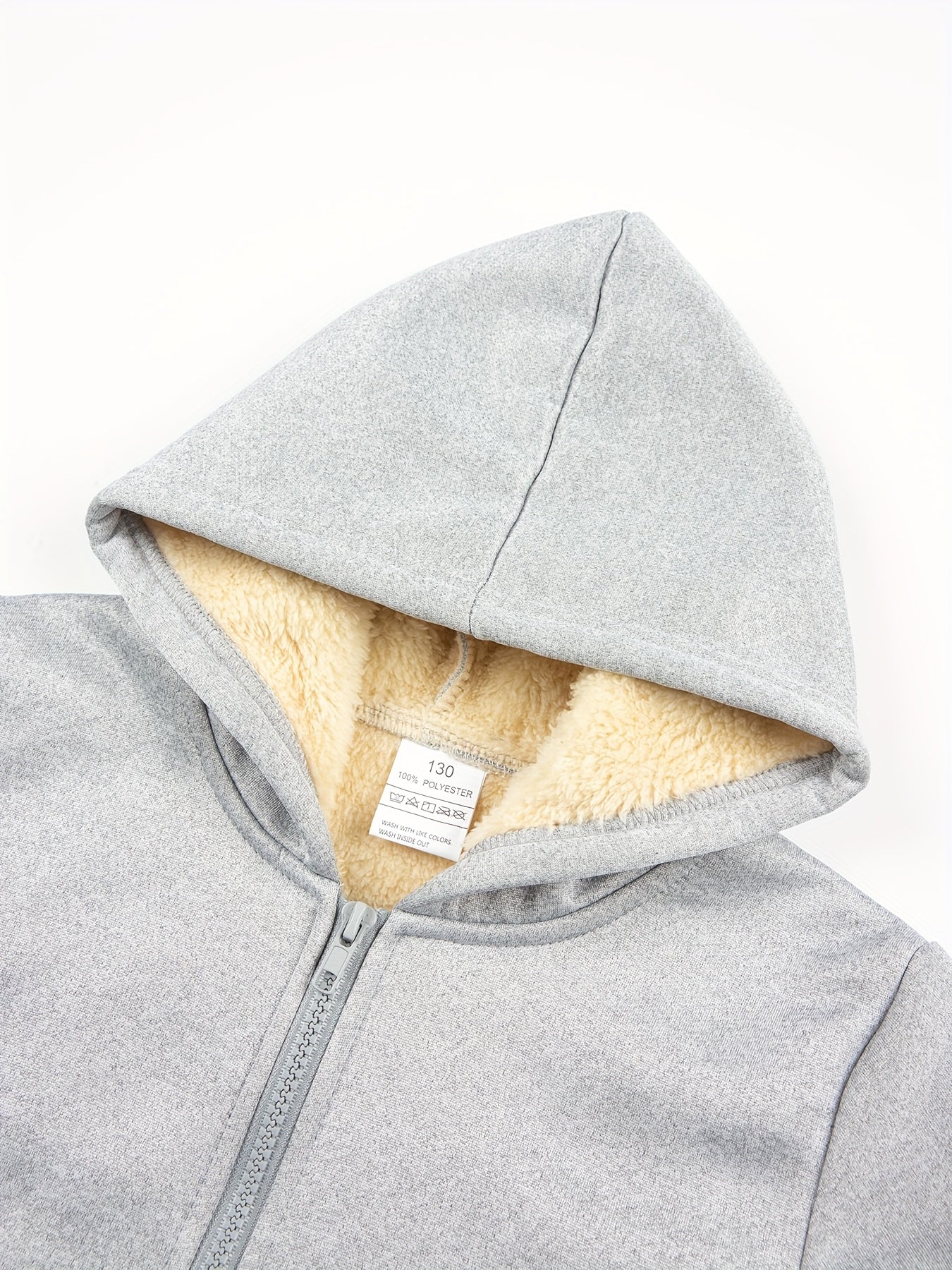 2pcs Boys' Fleece-Lined Hooded Sweatshirt + Casual Pants Set, Solid Color Long-Sleeved Zip-Up Top with Medium Stretch Warm Fabric for Autumn/Winter Season, Perfect for