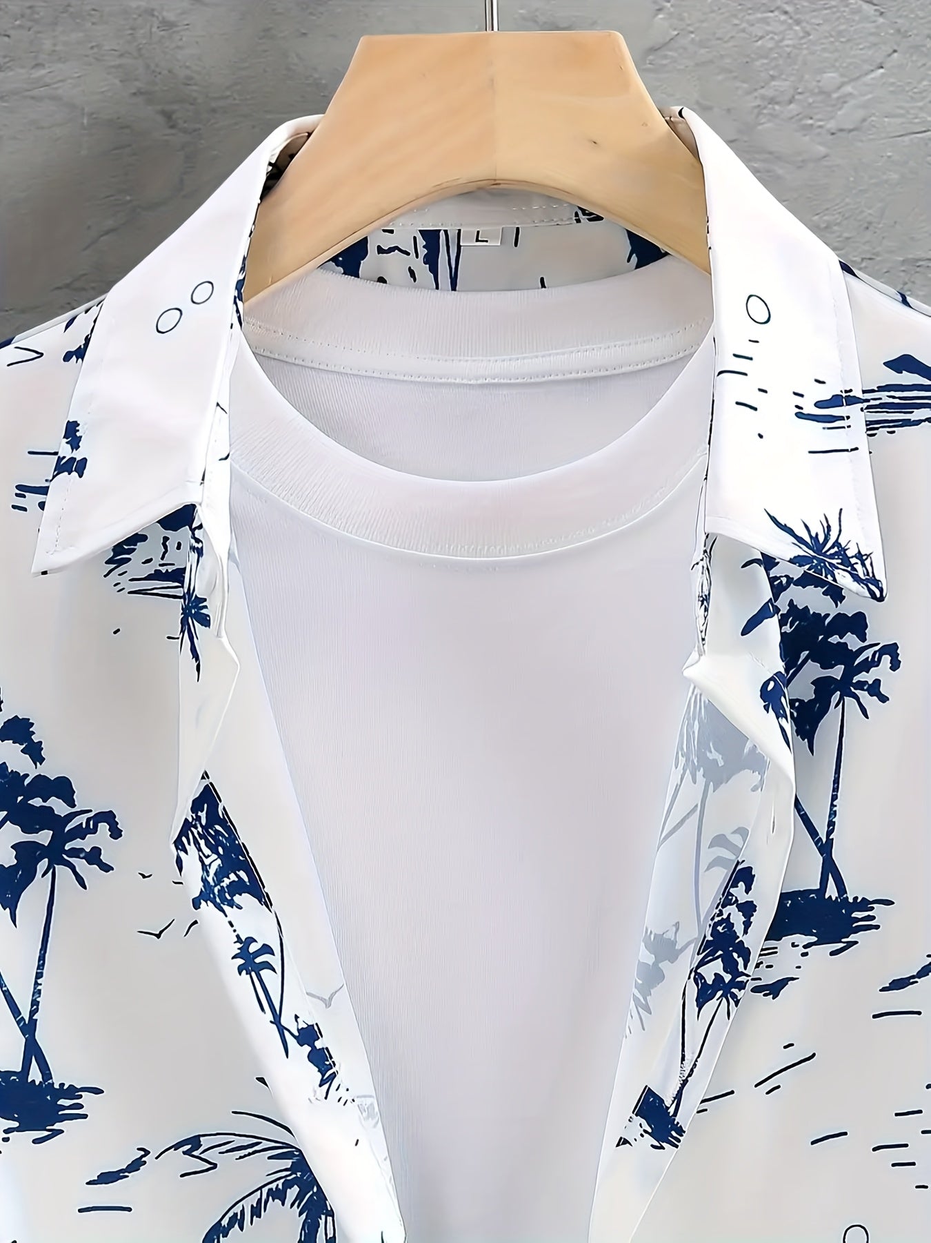 Men's White Coconut Tree Print Summer Casual Shirt