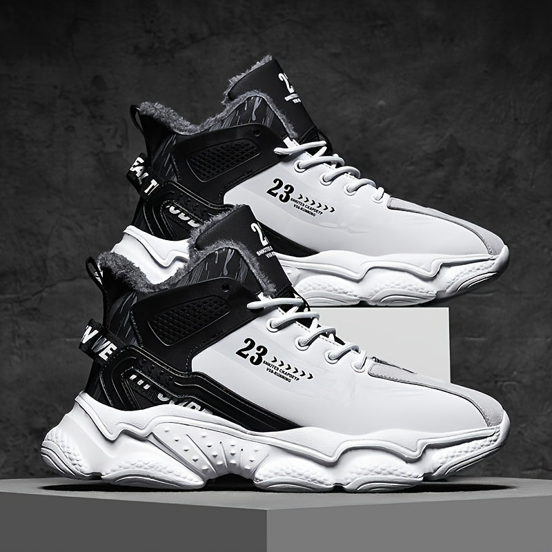 Men's High-Top Winter Sneakers with Thick Rubber Sole & Warm Fabric - Black/White/Grey/Grey Sneakers for Gym,, Casual Wear, Trainers, High Top Sneakers For Men, Black Trainers Men, Mens Shoe, High Tops Sneakers For Men Black,