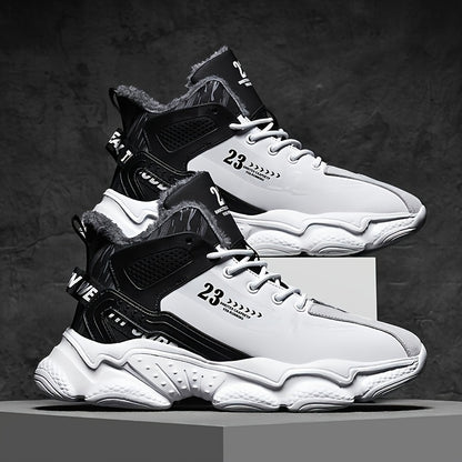 Men's High-Top Winter Sneakers with Thick Rubber Sole & Warm Fabric - Black/White/Grey/Grey Sneakers for Gym,, Casual Wear, Trainers, High Top Sneakers For Men, Black Trainers Men, Mens Shoe, High Tops Sneakers For Men Black,