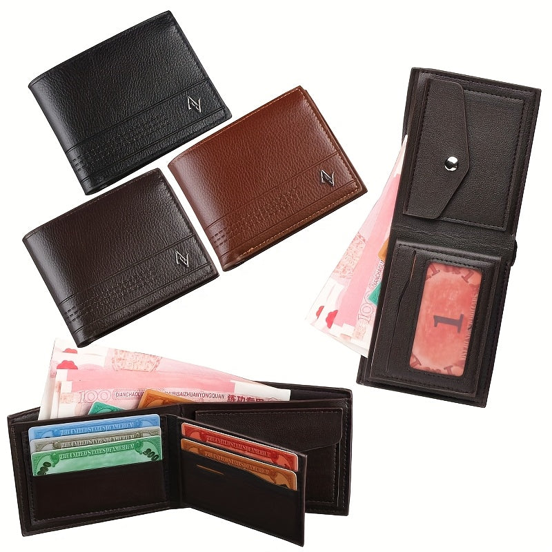 Men'S Large Capacity Lightweight Wallet - Business Casual & Everyday Use with Golden-Tone Hardware, Multiple Card Slots, Cash Pocket & ID Window - Durable Synthetic