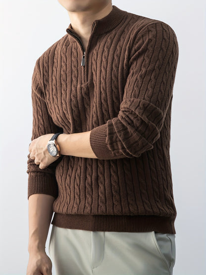 New Men'S Christmas Gift: a Thick, Warm, And Cold-Resistant Knitted Sweater with a Cable-Knit Design And a Zippered Collar, Suitable for Both Layering And Wearing Alone, Perfect for Casual And Versatile Outfits