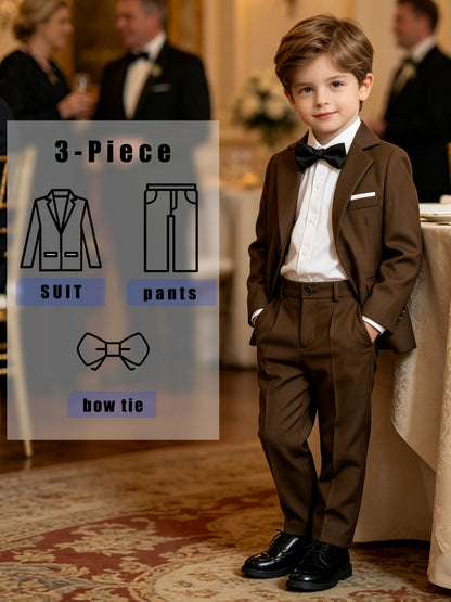 Boys' 3-Piece Gentleman Suit with Bow Tie for Special Occasions