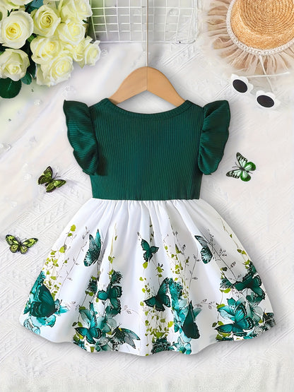 Baby Girls' Spring Summer Puff Sleeve Butterfly Dress