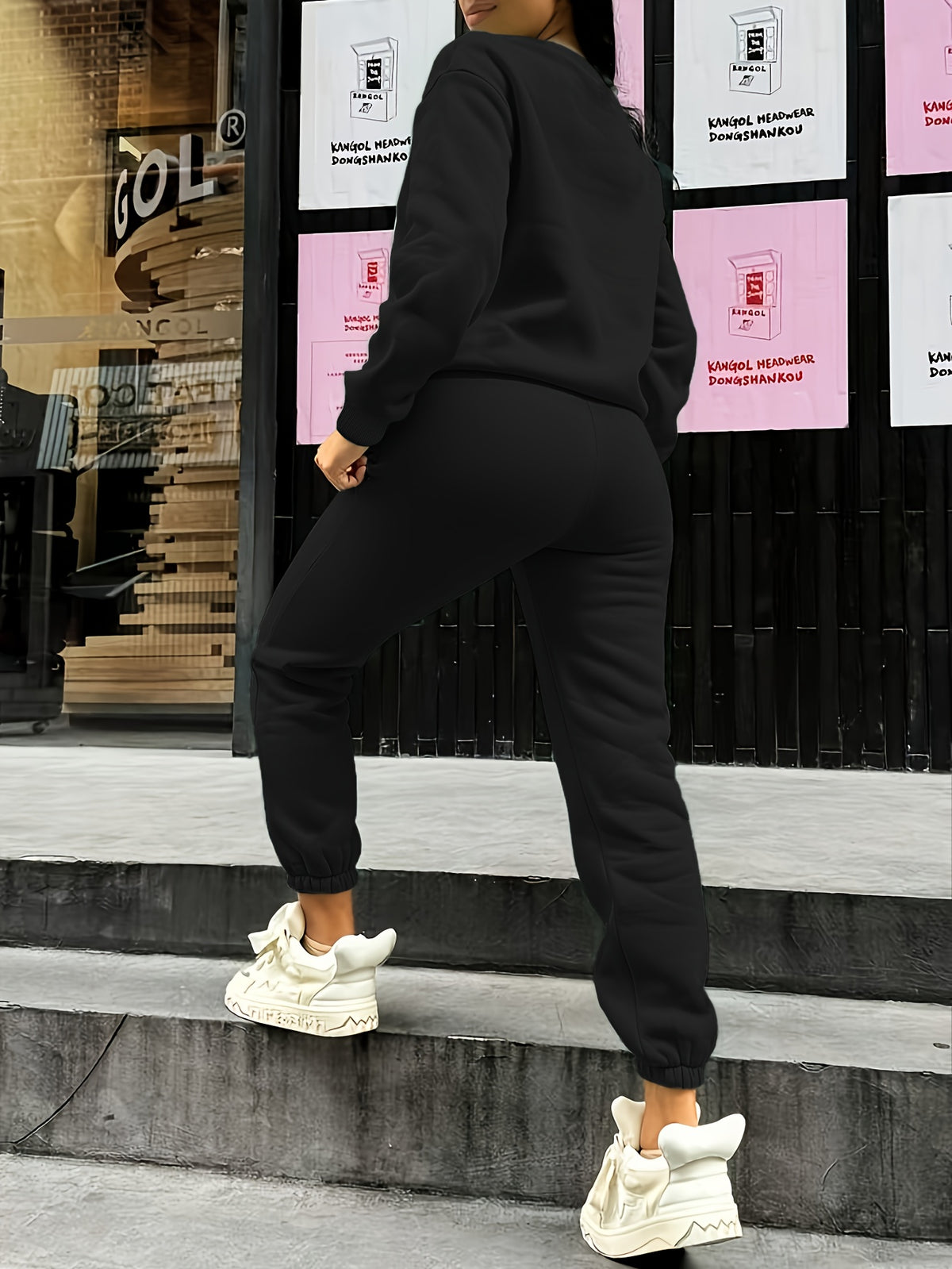 Women's Fleece Sweatsuit Set with Heart Print for Fall/Winter - ayq