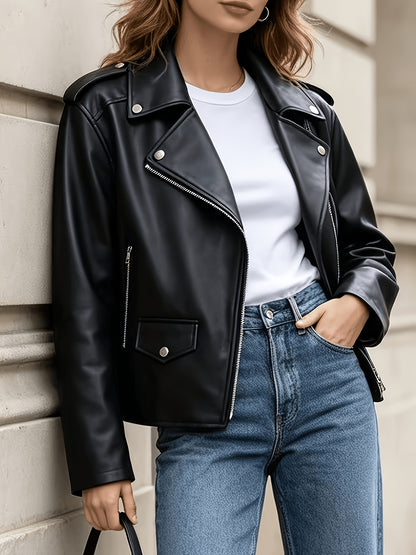 European Women's Lightweight PU Zip Jacket for Spring & Autumn