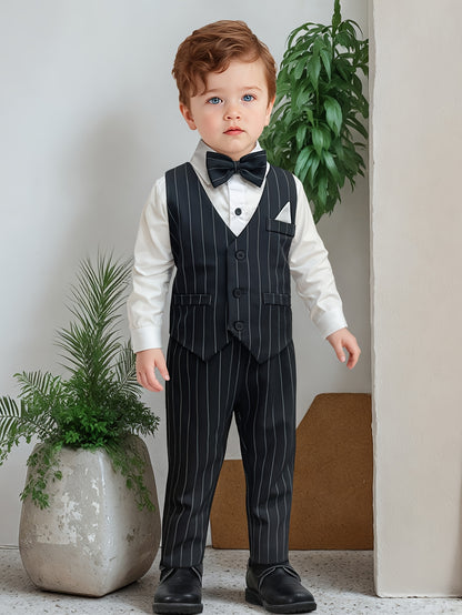 Boys' Striped Vest Suit with White Shirt and Trousers