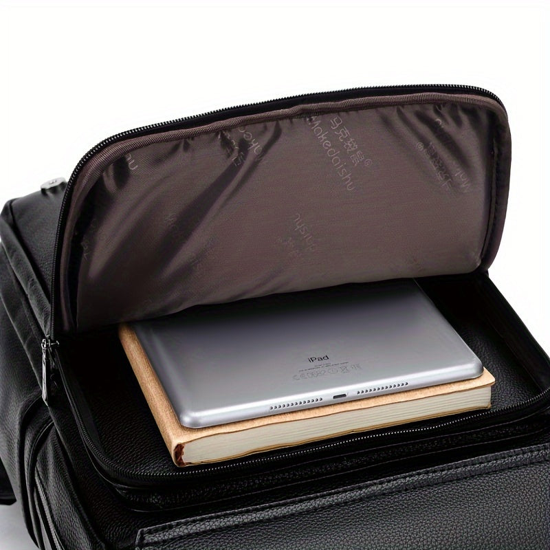 Stylish Men's Backpack - Multifunctional, Large Capacity for 39.62cm Laptop, Business  Travel Ready, Durable PU Material