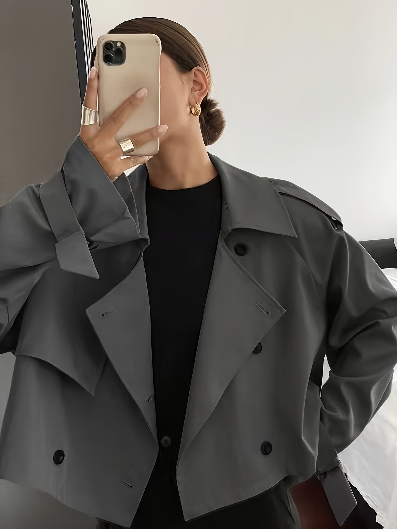 Women's Spring/Autumn Solid Color Simple Loose Casual Short Long Sleeve Trench Coat