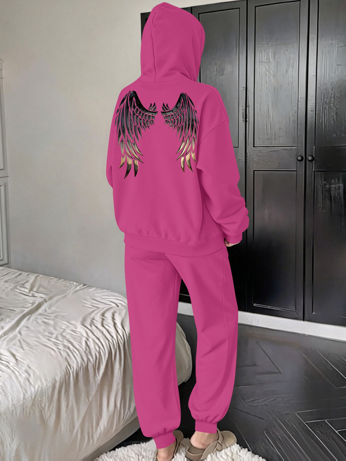 Women’s Fall Winter Casual Loose Hooded Sweatshirt & Pants Set - ayq