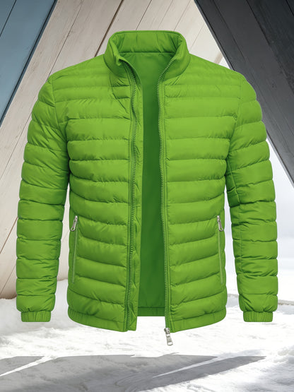 Men's Slim Fit Winter Jacket with Stand Collar, Zip Front