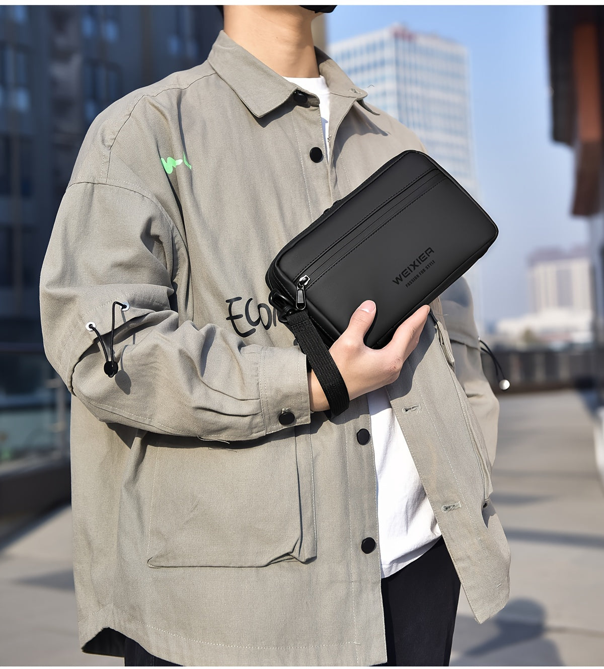 WEIXIER Unisex Fashion Messenger Bag, Shoulder Satchel with Detachable Strap, Polyester Lined, Business Briefcase for Commuting  Outdoor, Ideal Gift for Husband Or Boyfriend