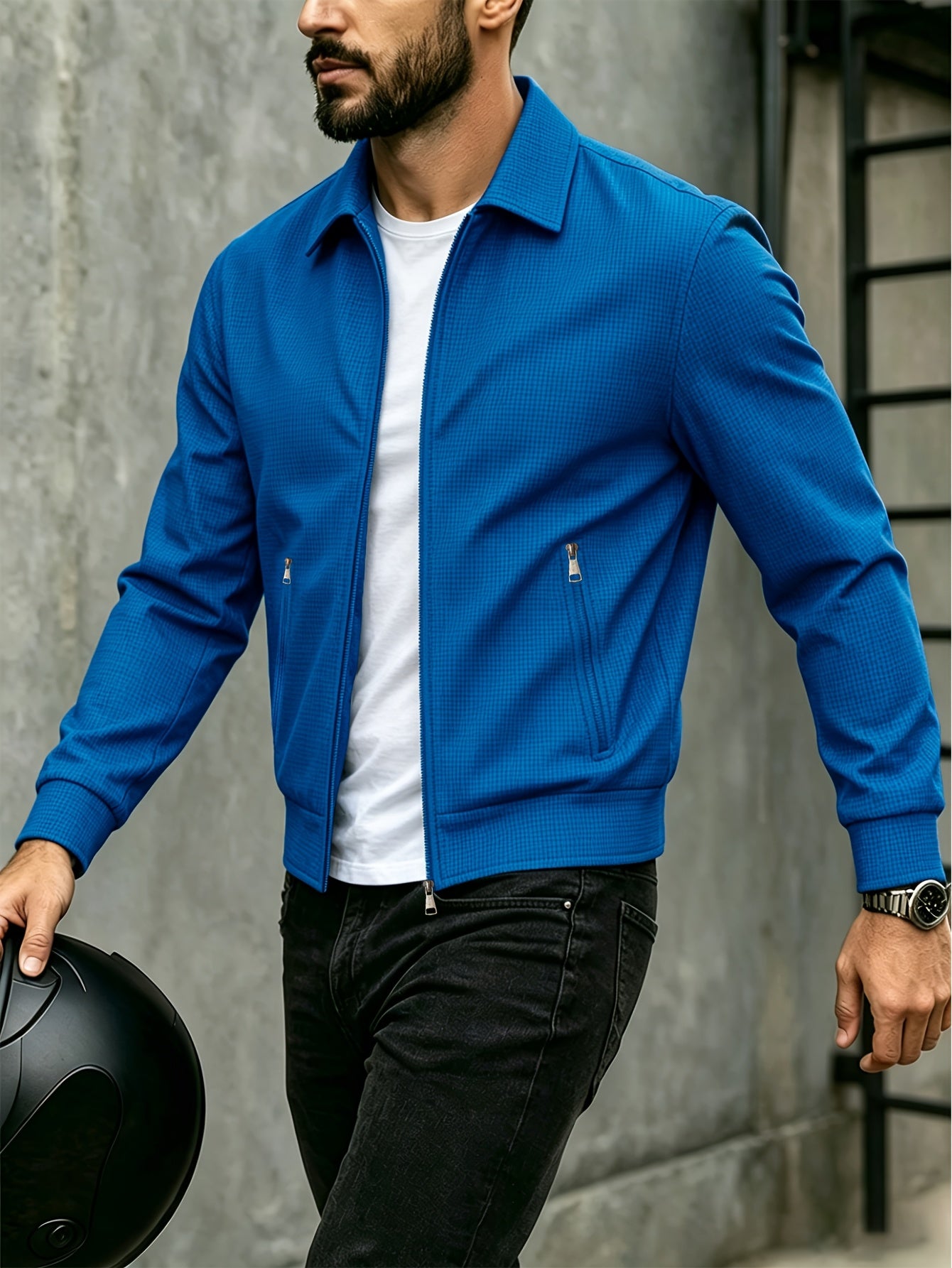 Men's Spring/Fall Sporty Lapel Waffle Knit Zip Jacket