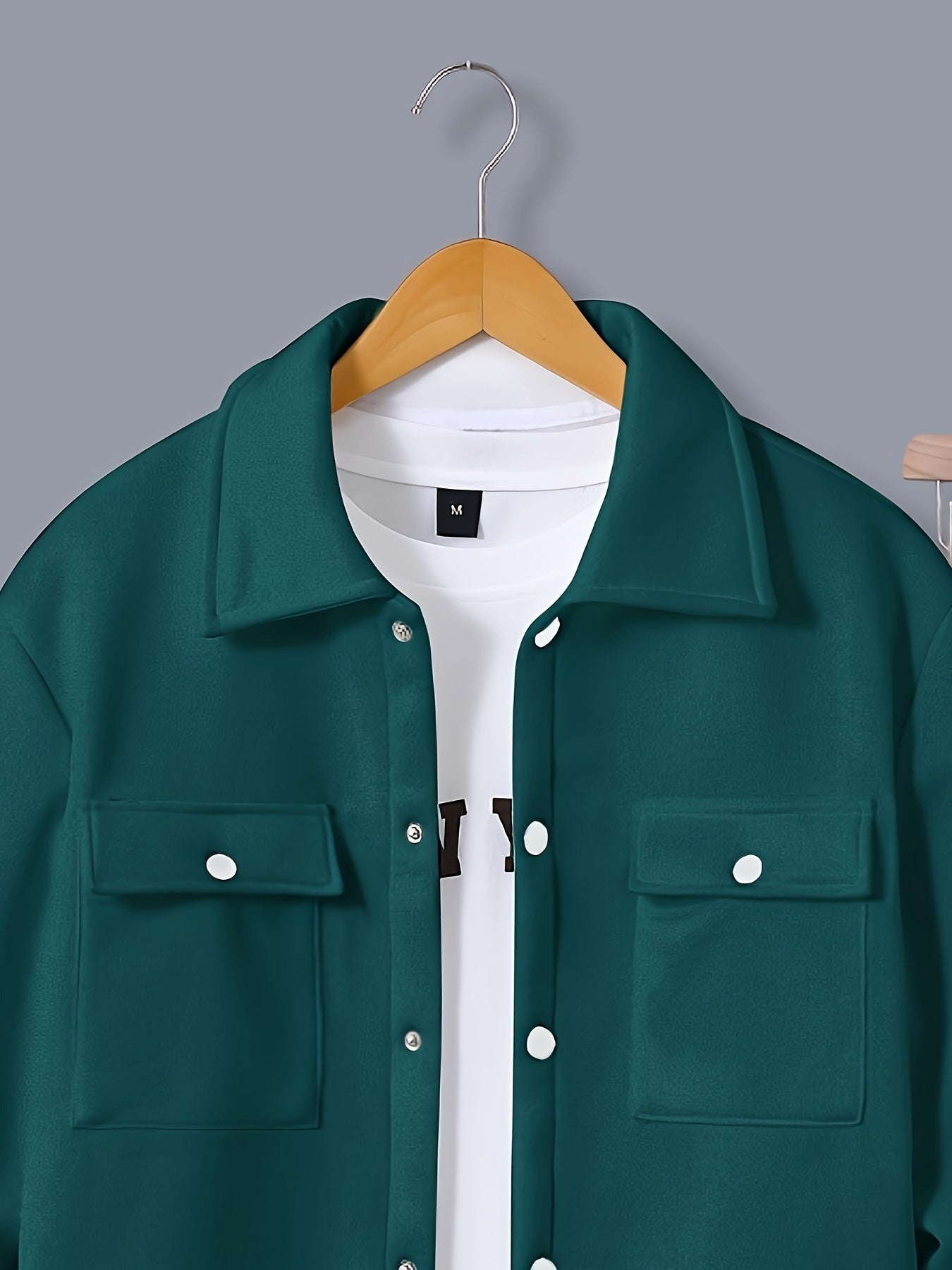 1set Men'S Casual Solid Color Polyester Outfit - Long Sleeve Button-Down Lapel Collar Jacket with Pockets and Drawstring Long Pants Set for Fall/Winter