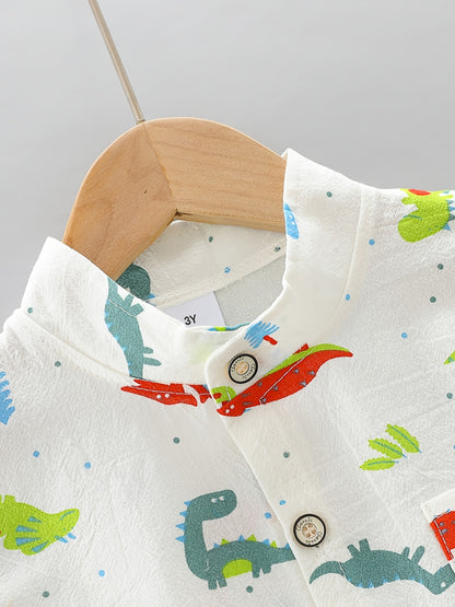 Kids' Cotton Dinosaur Print Shirt & Shorts Set for Summer - ayq