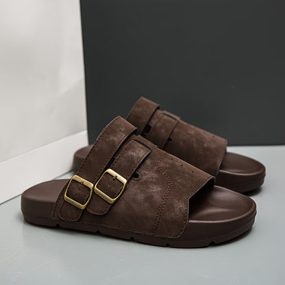 Men's Casual Slip-On Slippers with Adjustable Buckle, Cushioned Sole