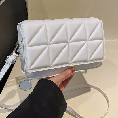 Black Minimalist Mini Square Shoulder Bag, All Matching Argyle Pattern Flap Crossbody Bag