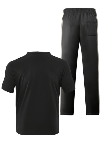 Men's Summer Quick-Dry Tracksuit Set with Striped Tee & Sweatpants