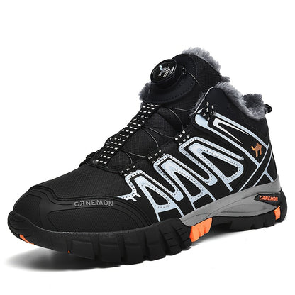 CANEMON Men'S Winter Sports Sneakers - Comfortable, Non-Slip, Durable, Thickened Mid-Top Lace-Up Shoes with Striped & Checkered Patterns, Warm Fabric Upper & TPR Sole for Hiking, Outdoor Activities, and Snowy Terrain, Winter