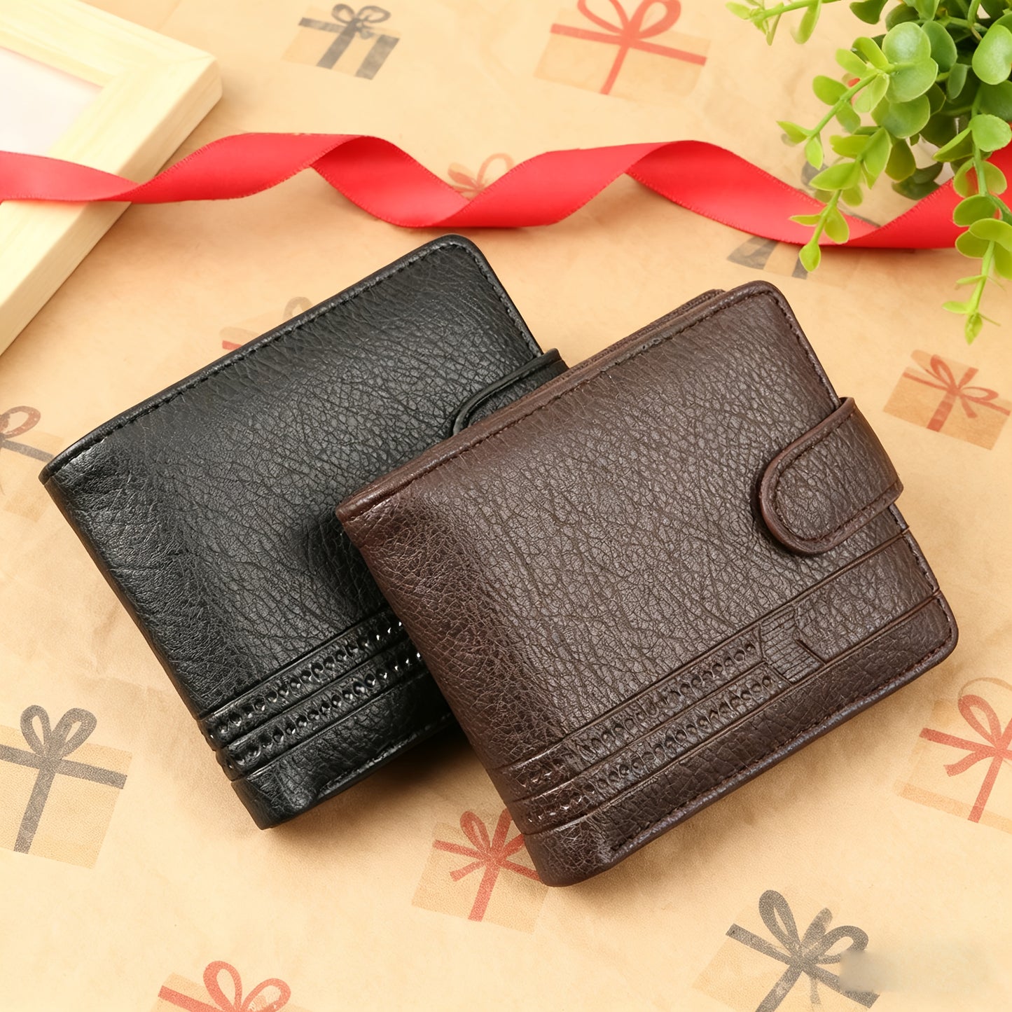 Men'S Ultra-Thin Wallet | Durable Starfruit Pattern Faux Leather, Large Capacity, Secure Snap Closure, Compact and Simple Style, Ideal for Business, Daily Use, and Gifts - Black | Perfect for Valentine'S Day, Birthdays, Anniv