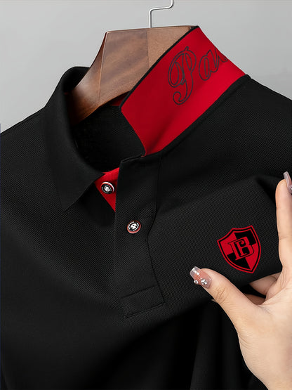 Men'S Fashion Short-Sleeve POLO Shirt | Contrast Rib-Knit Collar with 3D High-Frequency Print | Casual Style, Regular Fit, Summer Season - ayq