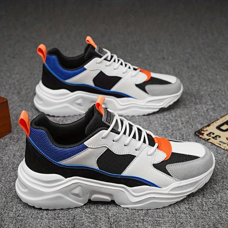 Men's casual sports shoes, thick-soled multi-color block Men's casual shoes, low-top street fashion breathable mesh shoes, suitable for daily leisure, running, jogging and other outdoor activities