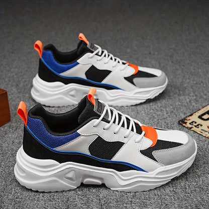 Men's casual sports shoes, thick-soled multi-color block Men's casual shoes, low-top street fashion breathable mesh shoes, suitable for daily leisure, running, jogging and other outdoor activities