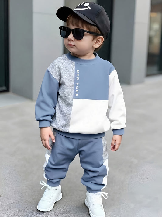 Baby Boy Color Block Sweatshirt and Pants Set for Spring/Fall