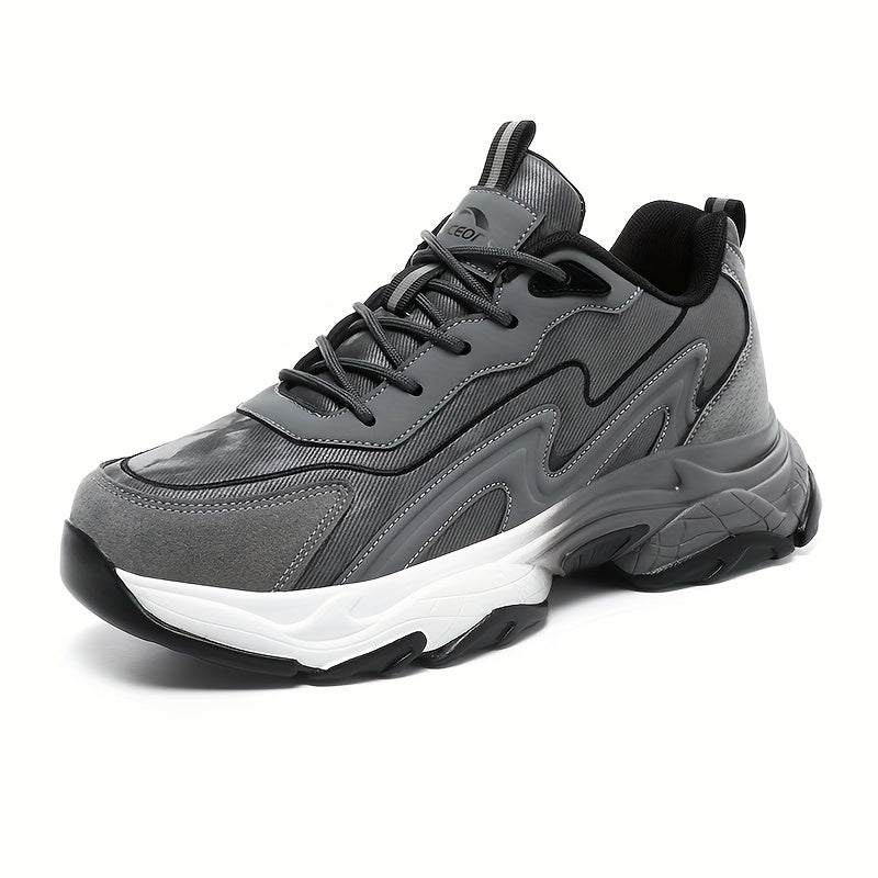 Men's Casual Athletic Sneakers - Lightweight, Breathable Running Shoes with Soft PU Sole for Outdoor Activities, Lace-Up Closure, Striped/Plaid Design, Casual Running Shoes | Sporty Midtop Sneakers | Pu Upper Sneakers - ayq